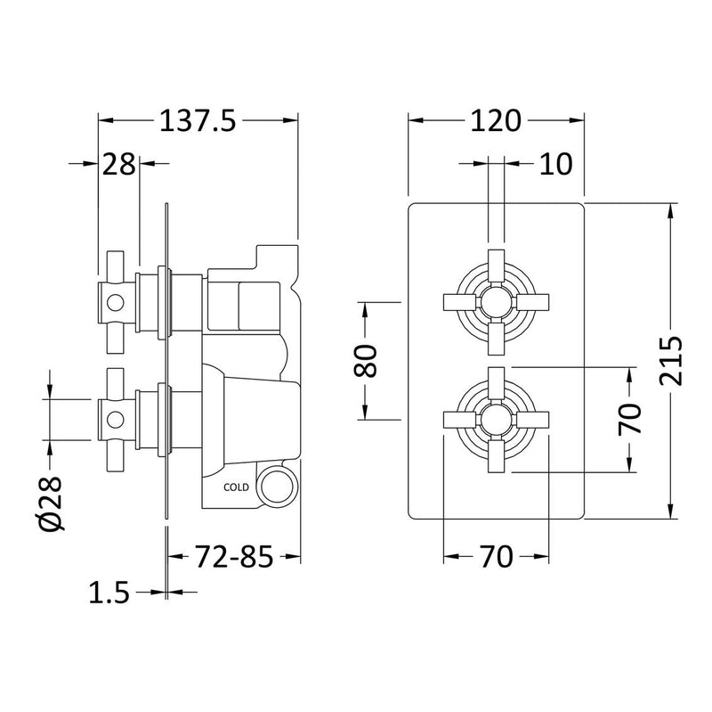 Hudson Reed Tec Cross 2 Outlet Twin Handle Concealed Thermostatic Shower Valve - Chrome