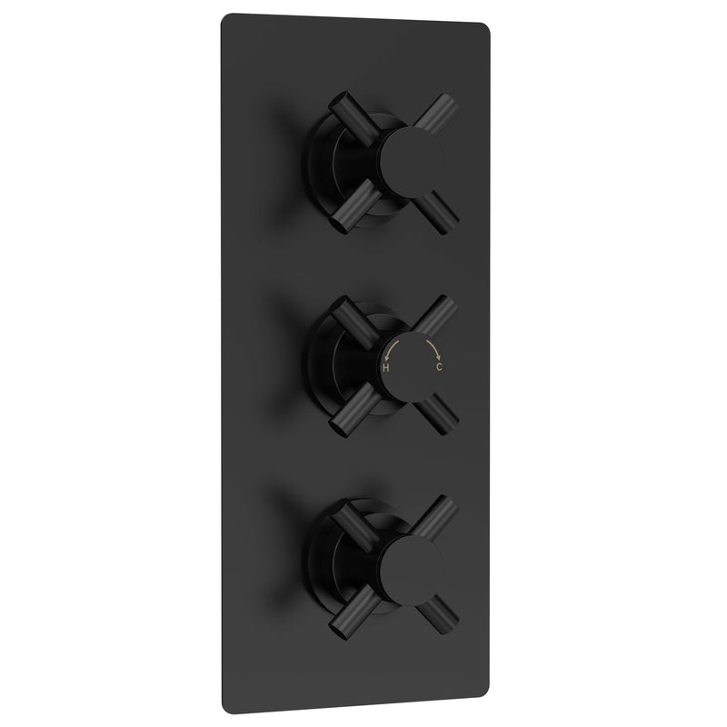 Hudson Reed Tec Cross 2 Outlet Triple Handle Concealed Thermostatic Shower Valve - Matt Black