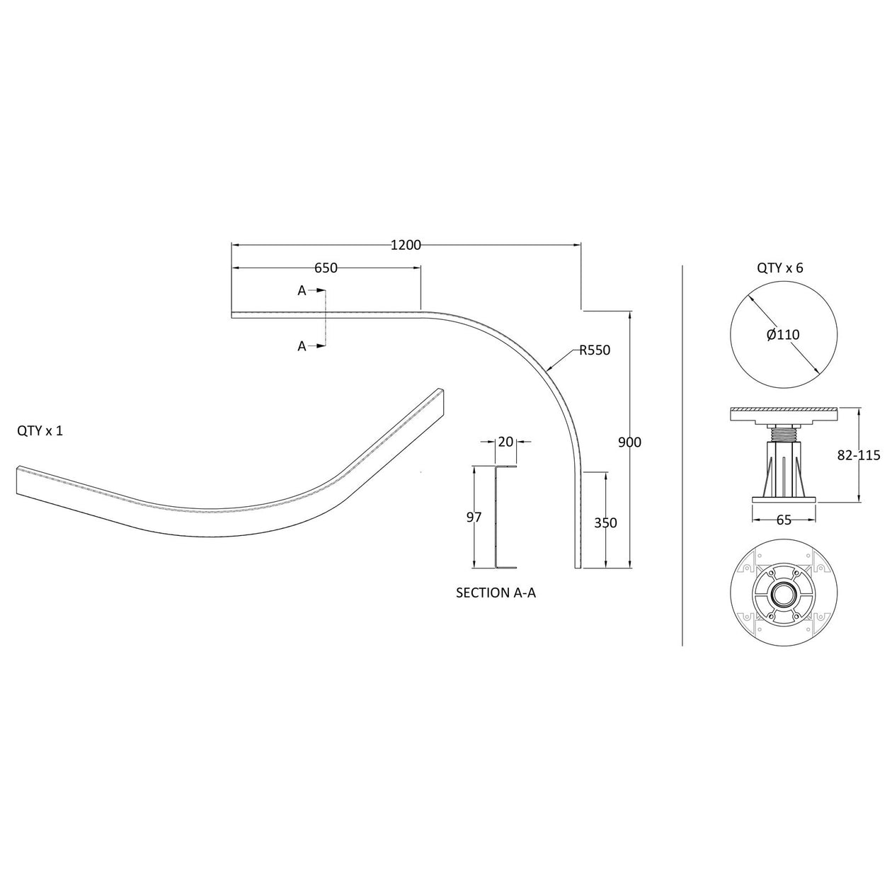 Easy Plumb Riser Kit For 1000-1200mm Offset & Quadrant Shower Trays