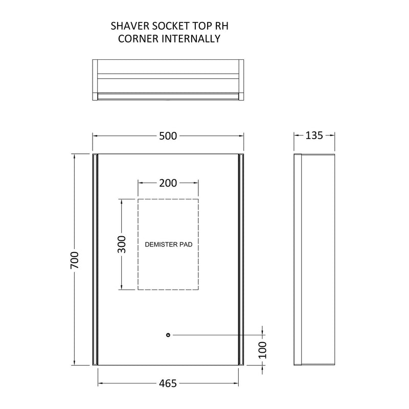 Lumin 500mm LED Touch Sensor Mirror Cabinet With Shaver Socket & Demister