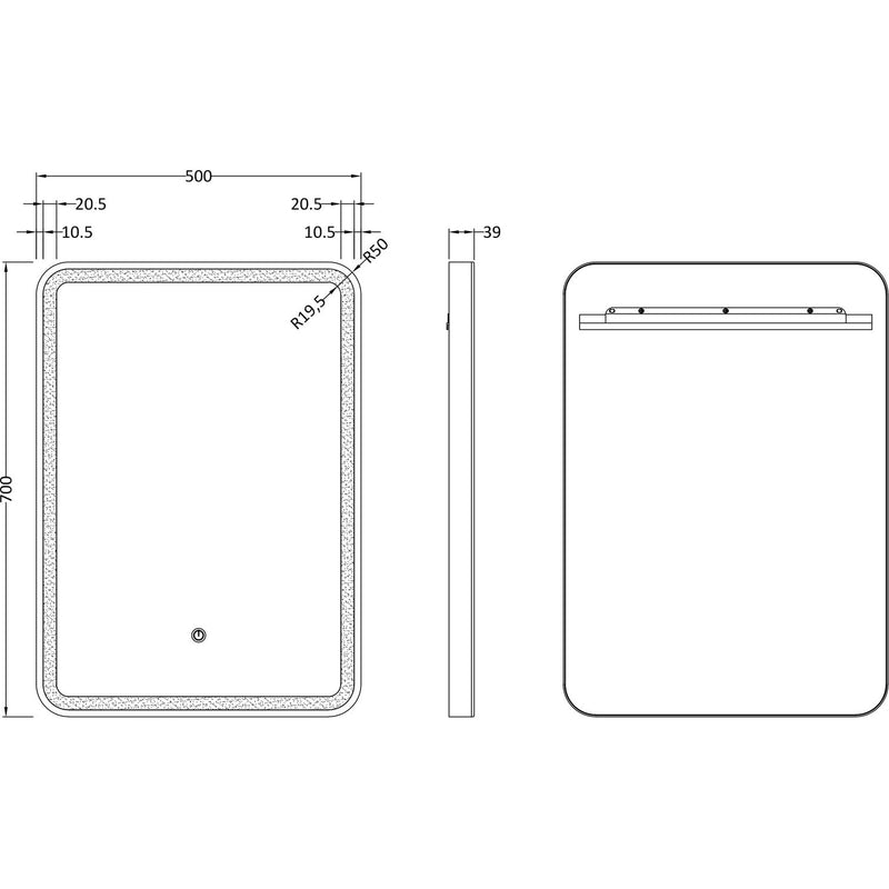 Lumin Black 500 x 700mm LED Touch Sensor Mirror With Demister