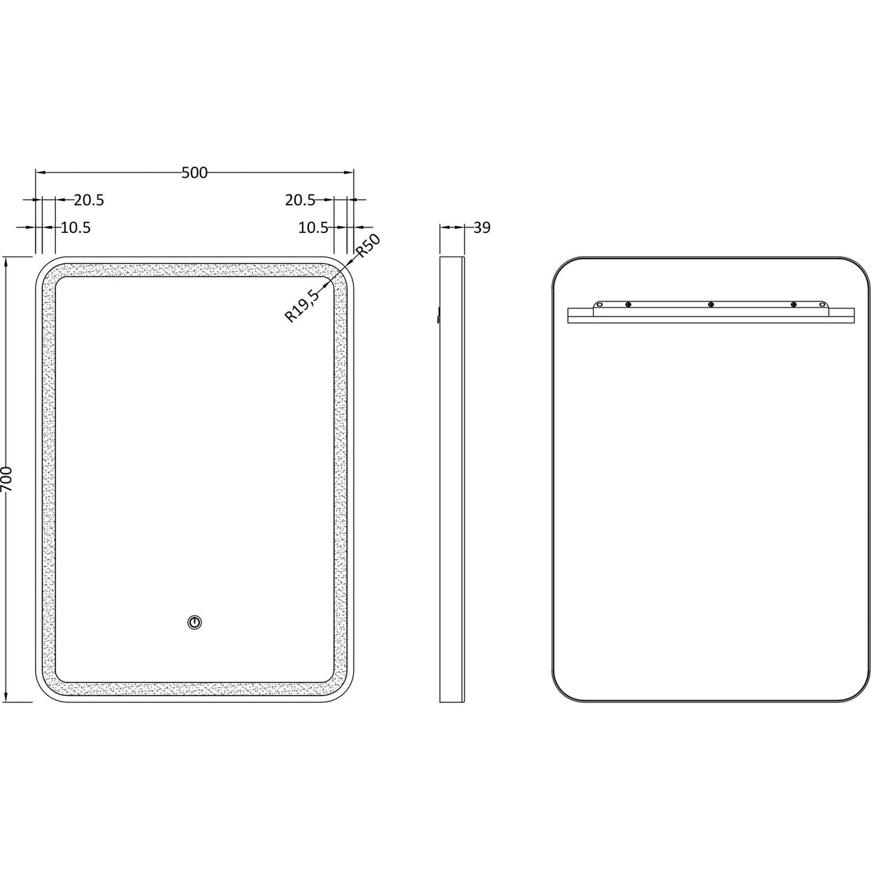 Hudson Reed Hydrus Brushed Brass Framed LED Touch Sensor Mirror - 700 x 500mm