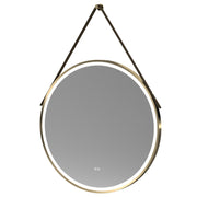 Hudson Reed Salana Brushed Brass Framed LED Touch Sensor Mirror With Brown Strap - 800 x 800mm
