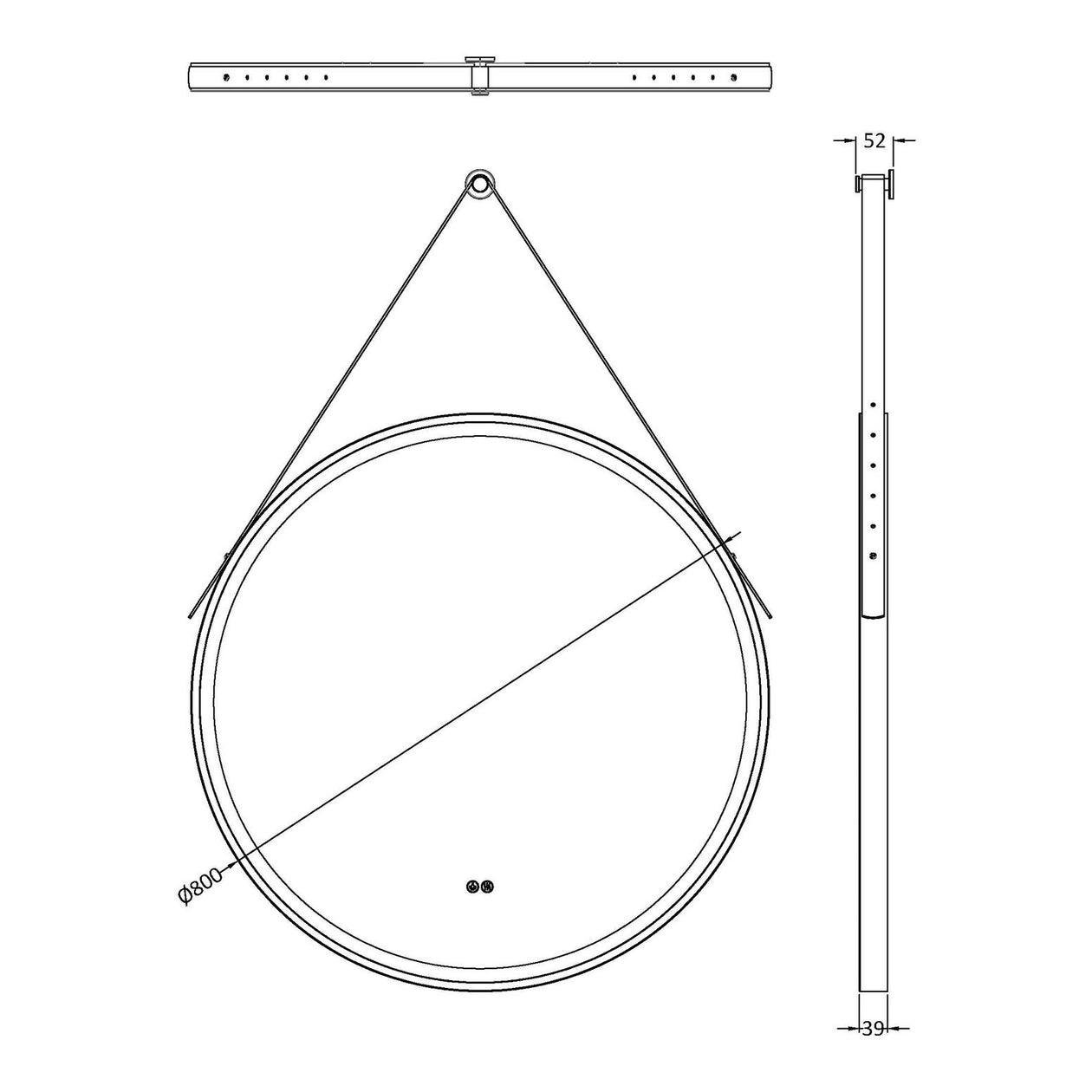Hudson Reed Salana Brushed Brass Framed LED Touch Sensor Mirror With Brown Strap - 800 x 800mm