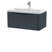 Nuie Lunar 800 x 445mm Wall Hung Vanity Unit With 1 Drawer & Ceramic Basin - Anthracite Satin