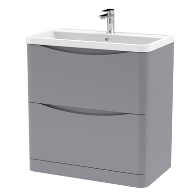 Nuie Lunar 800 x 445mm Floor Standing Vanity Unit With 2 Drawers & Polymarble Basin - Grey Satin