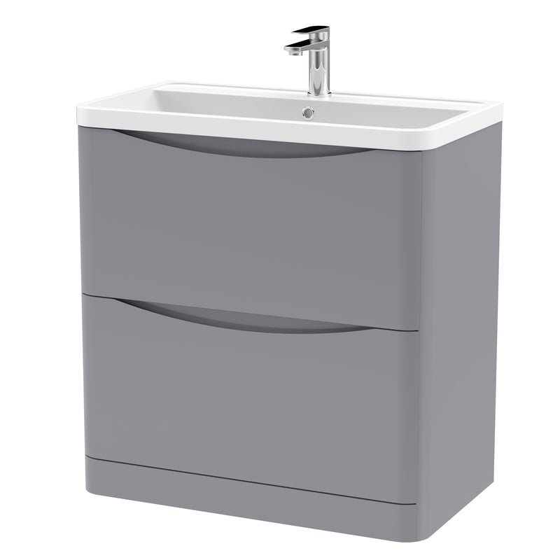 Nuie Lunar 800 x 445mm Floor Standing Vanity Unit With 2 Drawers & Polymarble Basin - Grey Satin