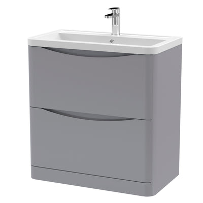 Nuie Lunar 800 x 445mm Floor Standing Vanity Unit With 2 Drawers & Ceramic Basin - Grey Satin