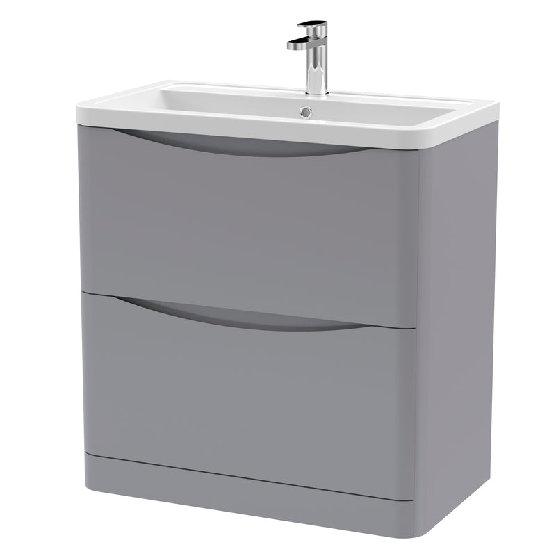 Nuie Lunar 800 x 445mm Floor Standing Vanity Unit With 2 Drawers & Ceramic Basin - Grey Satin