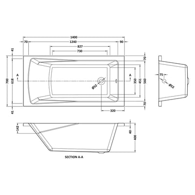 Cape Single Ended Bath 1400 x 700mm