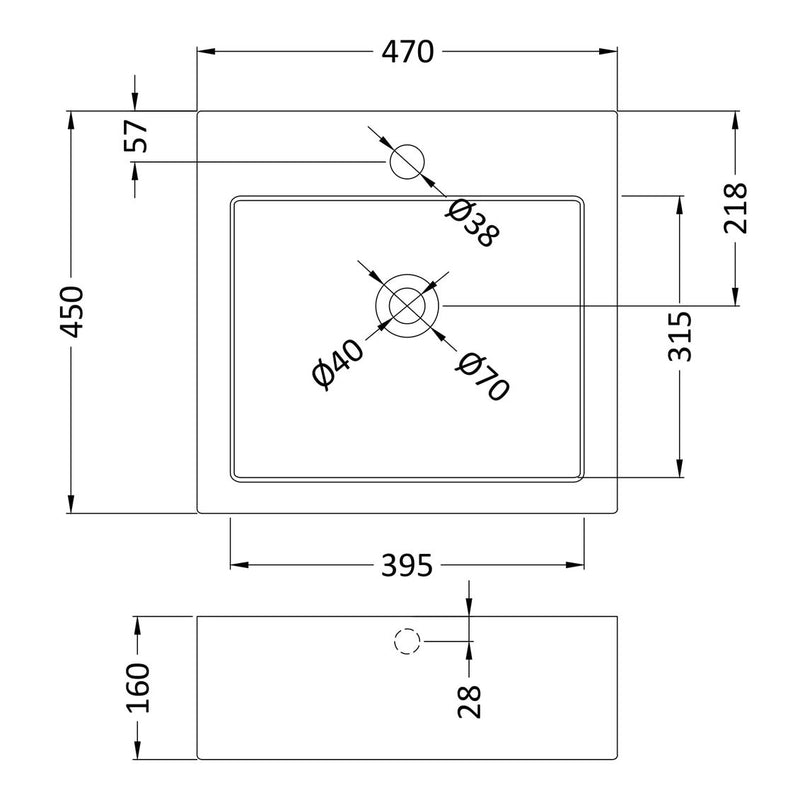 Cape Square 470mm Countertop Basin With Tap Hole