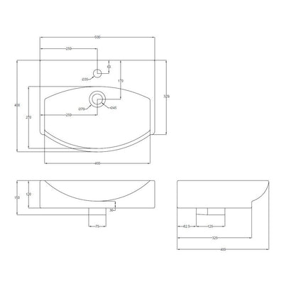 Hudson Reed Wall Hung Vessel Basin - 500 x 400mm
