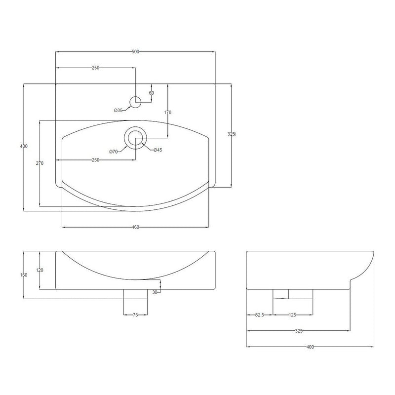 Hudson Reed Wall Hung Vessel Basin - 500 x 400mm