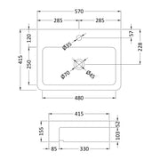 Hudson Reed Rectangular Vessel Semi Recess Basin - 570 x 415mm