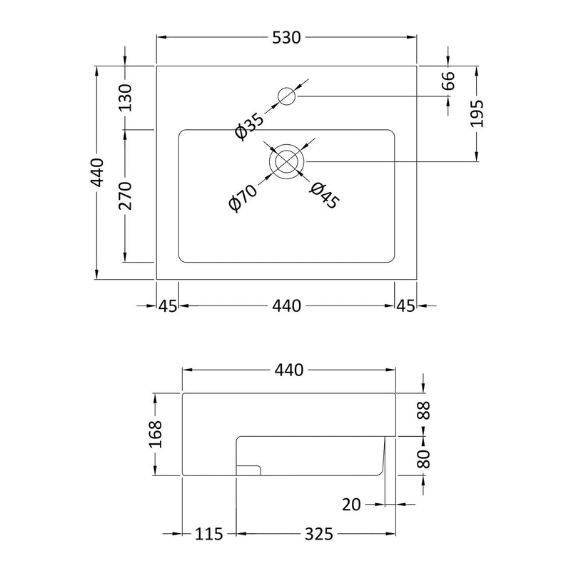 Nuie Semi Recess Basin With Overflow 530 x 440mm - White