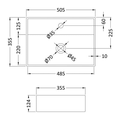 Hudson Reed Rectangular Counter Top Vessel Basin With 1 Tap Hole - 505 x 355mm