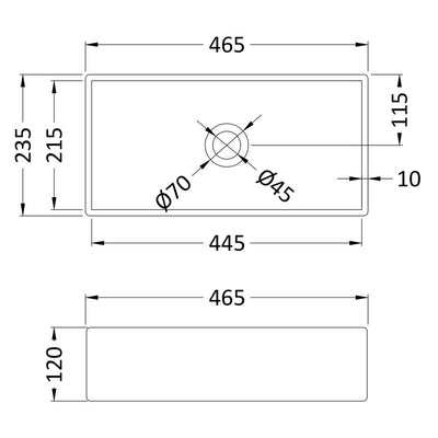 Nuie Vessel Rectangular Basin Without Overflow 465 x 235mm - White