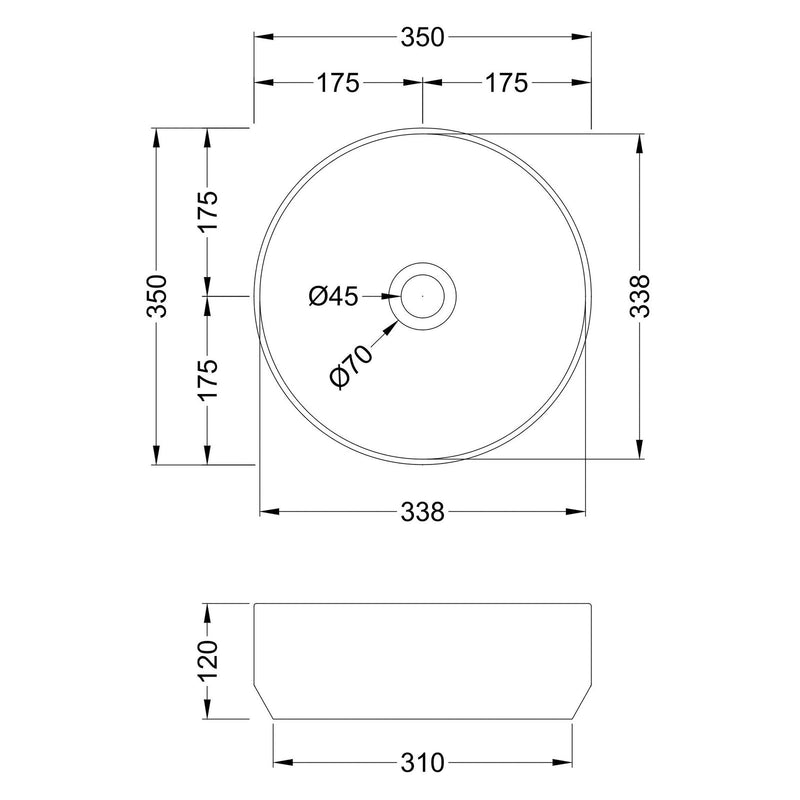 Hudson Reed Matt Grey Luxe Round Counter Top Vessel Basin - 350 x 350mm