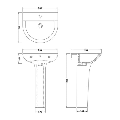 Nuie Freya 550 x 460mm Basin & Pedestal