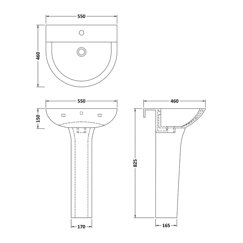 Nuie Freya 550 x 460mm Basin & Pedestal