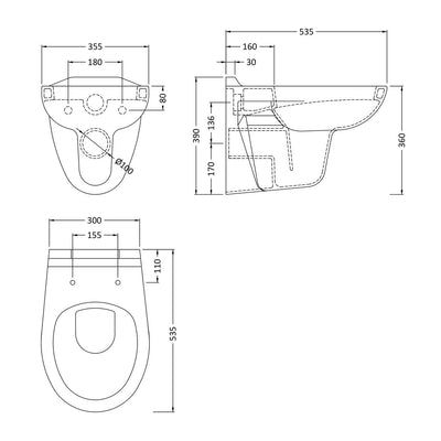 Nuie Melbourne Wall Hung Toilet & Soft Close Seat - 515mm Projection