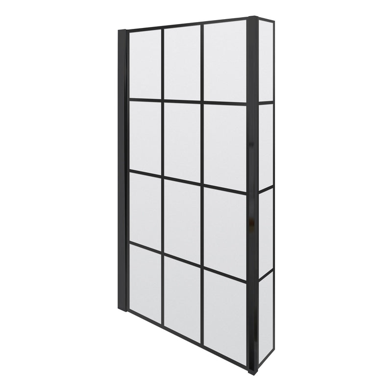 Cape Black Grid Hinged L Shape Shower Bath Screen With Fixed Return 805mm