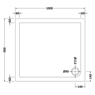Nuie Slip Resistant Rectangular Matt White Stone Resin Shower Tray - 1000 x 900mm