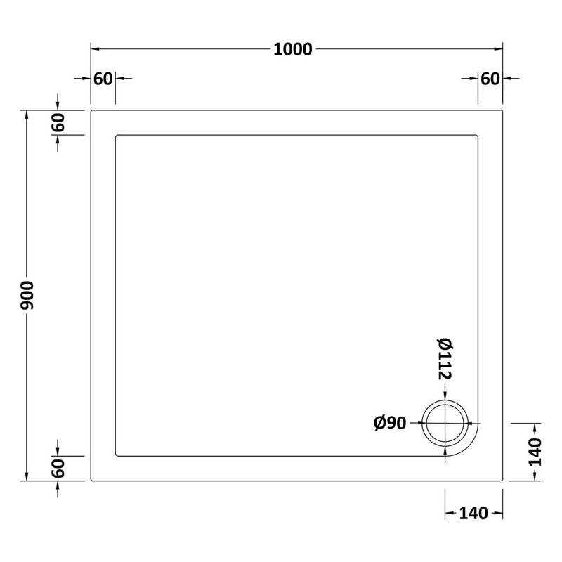 Nuie Slip Resistant Rectangular Matt White Stone Resin Shower Tray - 1000 x 900mm