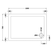 Nuie Slip Resistant Rectangular Matt White Stone Resin Shower Tray - 1000 x 700mm