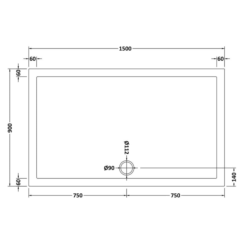 Nuie Slip Resistant Rectangular Matt White Stone Resin Shower Tray - 1500 x 900mm