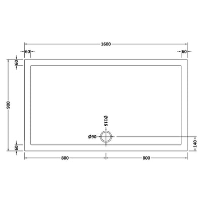 Nuie Slip Resistant Rectangular Matt White Stone Resin Shower Tray - 1600 x 900mm