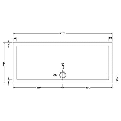 Nuie Slip Resistant Rectangular Matt White Stone Resin Shower Tray - 1700 x 700mm