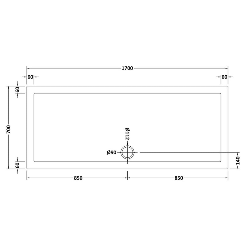 Nuie Slip Resistant Rectangular Matt White Stone Resin Shower Tray - 1700 x 700mm