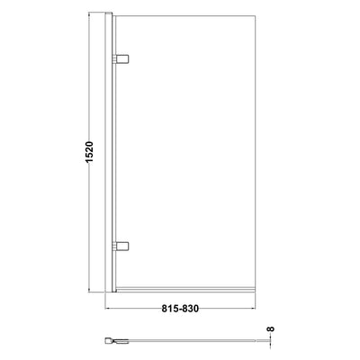 Porto Square Hinged 8mm Bath Screen 830mm