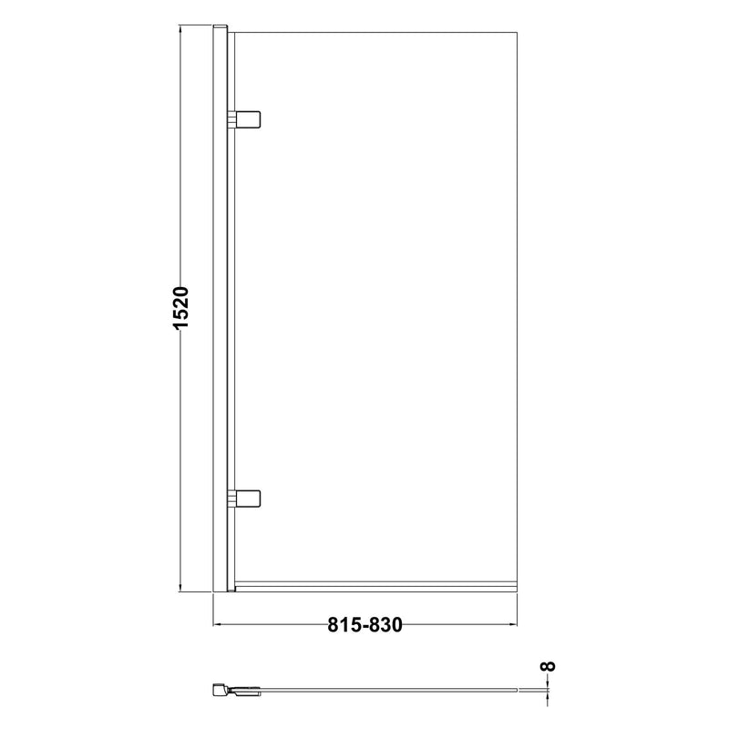 Porto Square Hinged 8mm Bath Screen 830mm