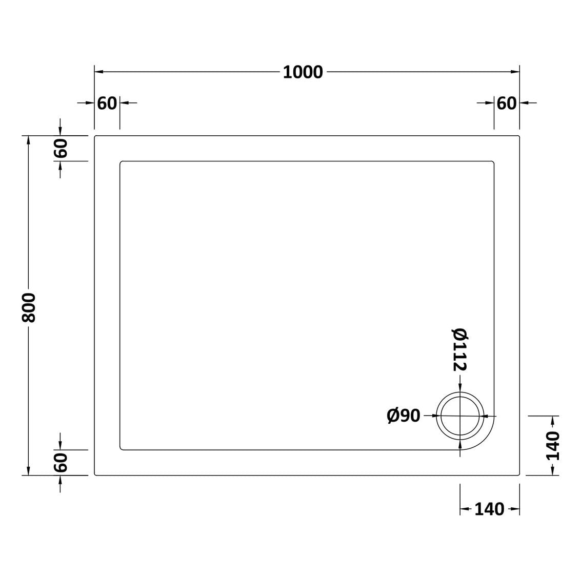 Stone Resin 40mm Rectangular Shower Tray & Waste 1000 x 800mm