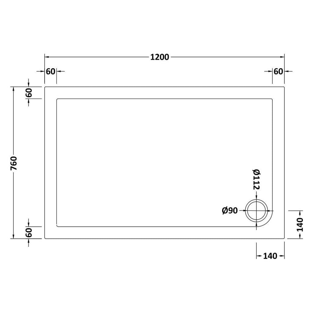 Nuie Pearlstone Rectangular Gloss White Stone Resin Shower Tray - 1200 x 760mm