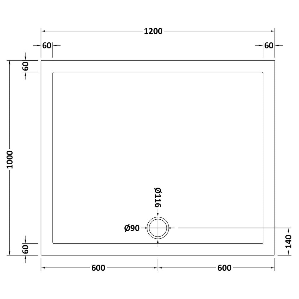 Nuie Pearlstone Rectangular Gloss White Stone Resin Shower Tray - 1200 x 1000mm