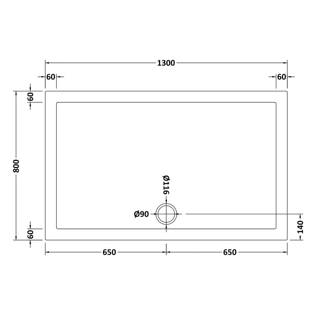 Nuie Pearlstone Rectangular Gloss White Stone Resin Shower Tray - 1300 x 800mm