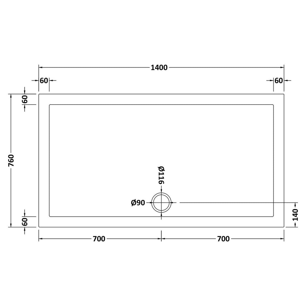 Nuie Pearlstone Rectangular Gloss White Stone Resin Shower Tray - 1400 x 760mm
