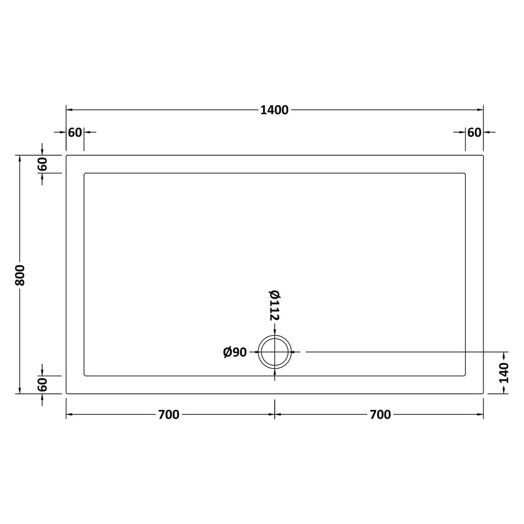 Nuie Pearlstone Rectangular Gloss White Stone Resin Shower Tray - 1400 x 800mm