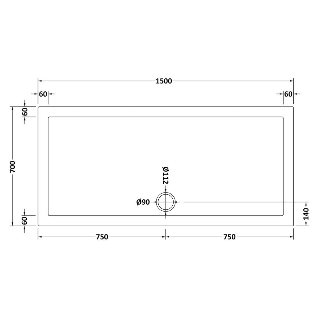 Nuie Pearlstone Rectangular Gloss White Stone Resin Shower Tray - 1500 x 700mm
