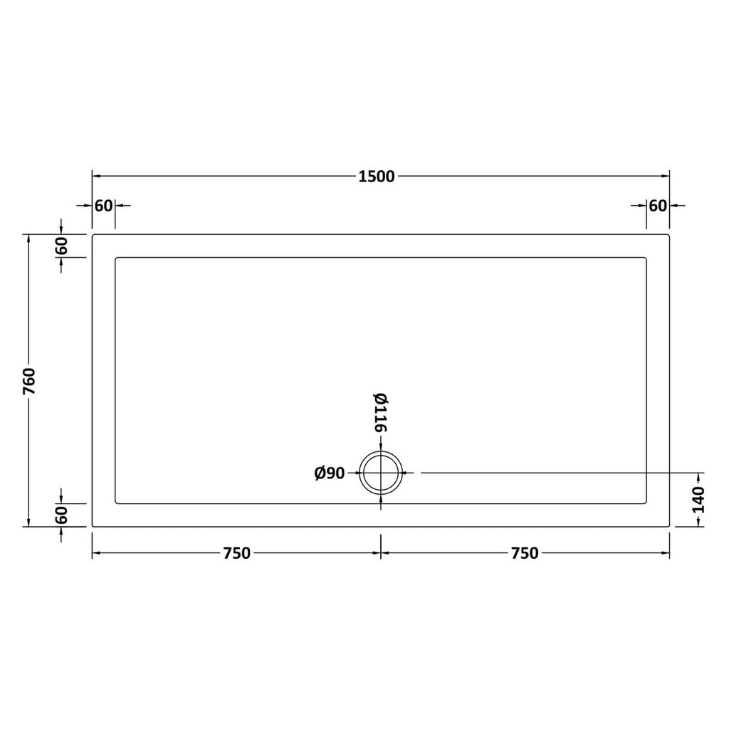 Nuie Pearlstone Rectangular Gloss White Stone Resin Shower Tray - 1500 x 760mm