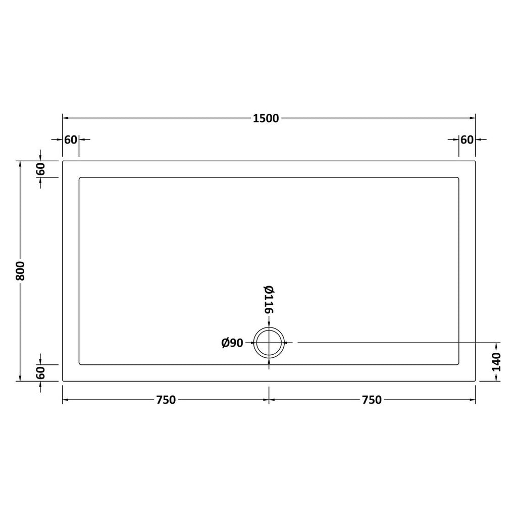 Nuie Pearlstone Rectangular Gloss White Stone Resin Shower Tray - 1500 x 800mm