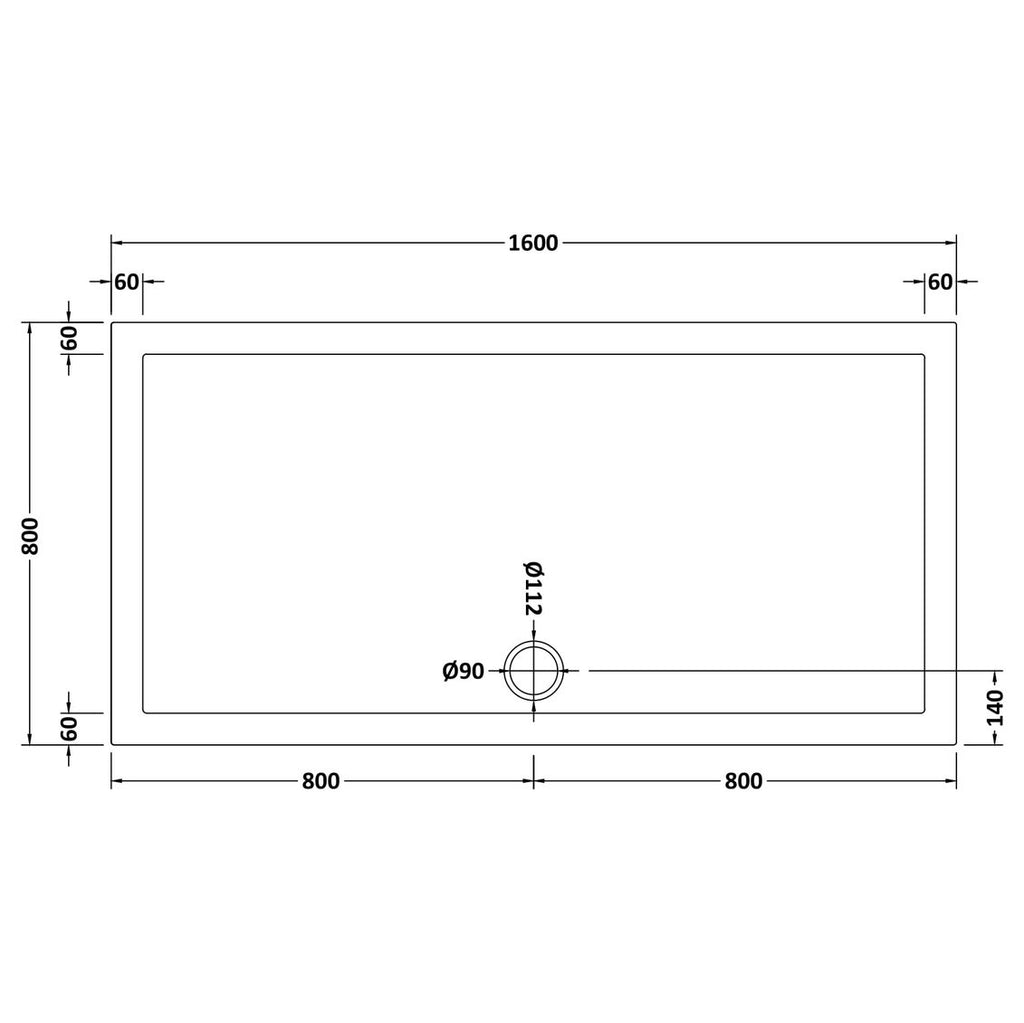 Nuie Pearlstone Rectangular Gloss White Stone Resin Shower Tray - 1600 x 800mm