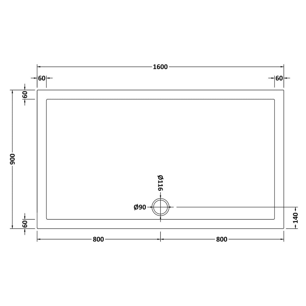 Nuie Pearlstone Rectangular Gloss White Stone Resin Shower Tray - 1600 x 900mm
