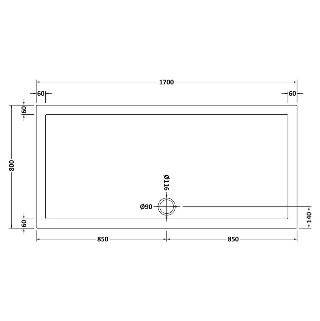 Nuie Pearlstone Rectangular Gloss White Stone Resin Shower Tray - 1700 x 800mm