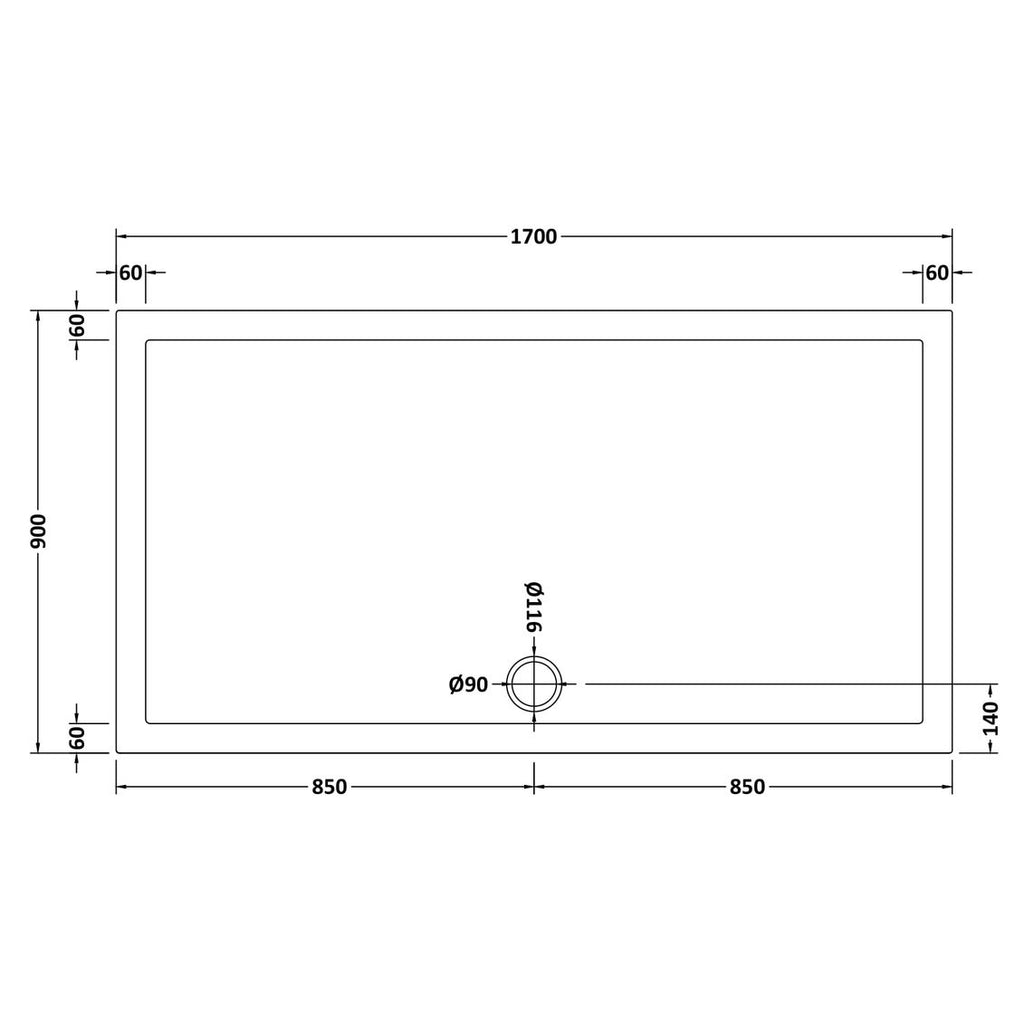 Nuie Pearlstone Rectangular Gloss White Stone Resin Shower Tray - 1700 x 900mm