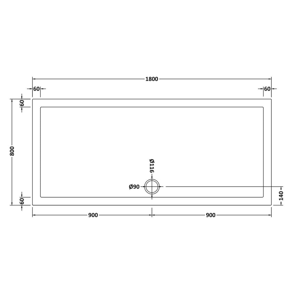 Nuie Pearlstone Rectangular Gloss White Stone Resin Shower Tray - 1800 x 800mm
