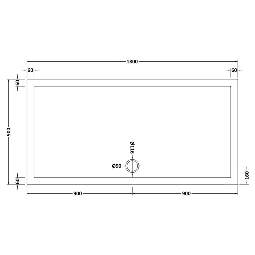 Nuie Pearlstone Rectangular Gloss White Stone Resin Shower Tray - 1800 x 900mm